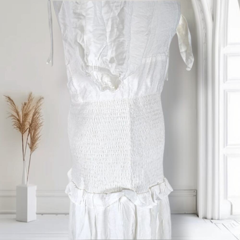 White Nap Dress Cottagecore Coquette Maxi Puff Sleeve Open Back L Skylar Rose - Picture 9 of 16